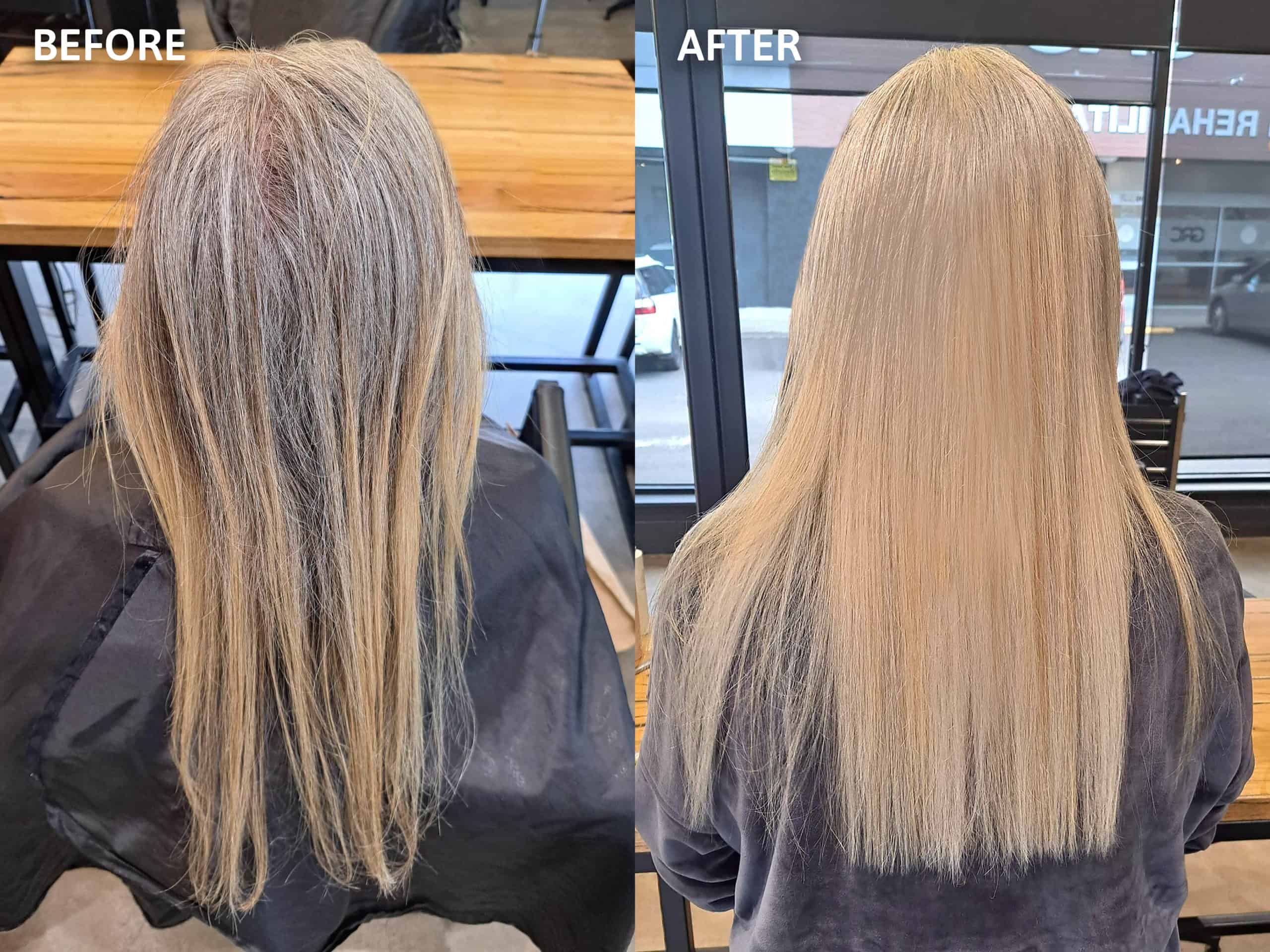 Crème Blond voor en na monster 1